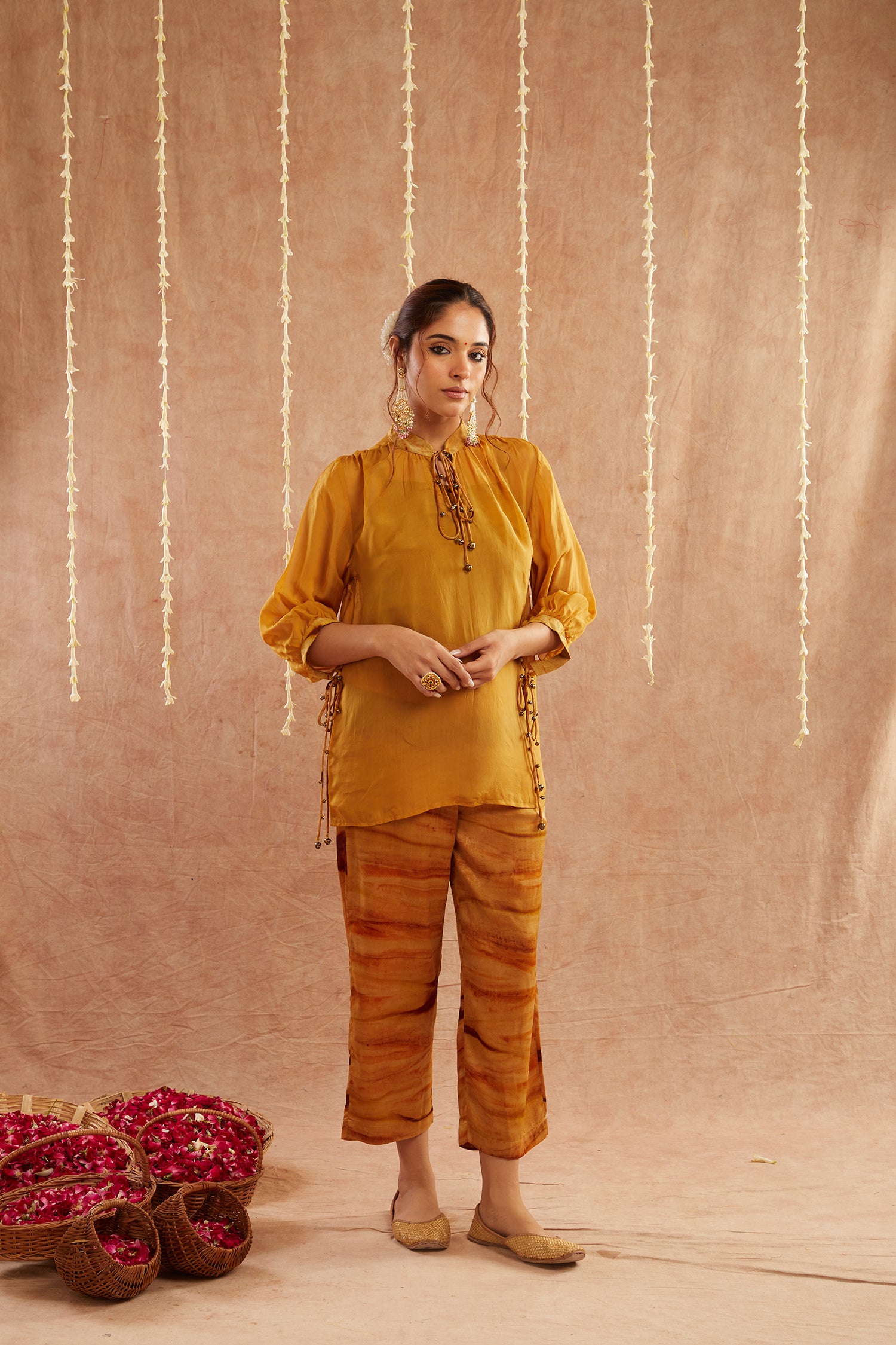 Haldi Georgette Organza Top With Pants Set Of 2