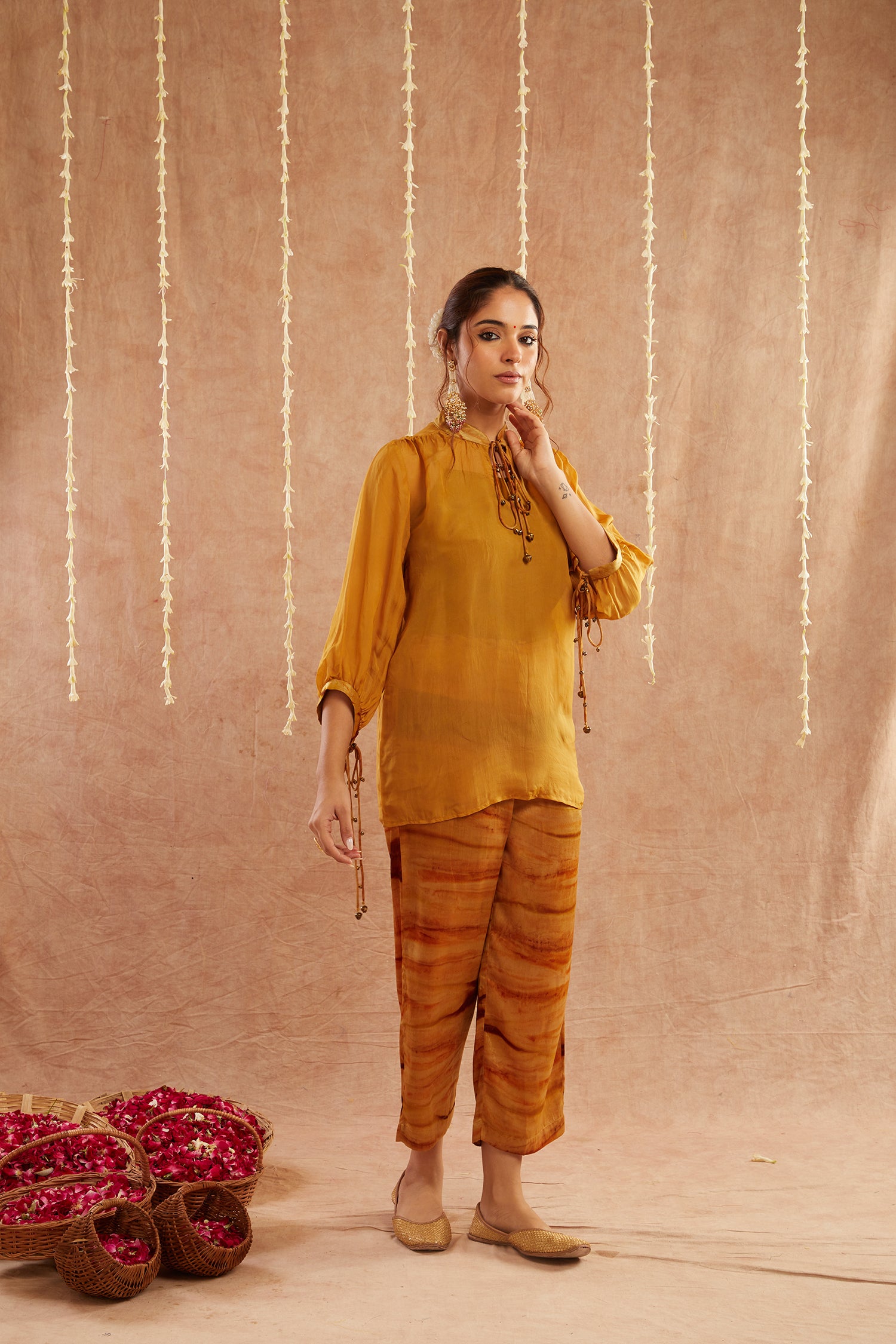 Haldi Georgette Organza Top With Pants Set Of 2
