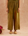 Mehendi Georgette Organza Top With Pants Set Of 2
