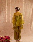 Mehendi Organza Kaftan Set With Pants And Potli Bag - Set Of 3