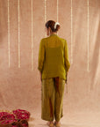 Mehendi Georgette Organza Top With Pants Set Of 2