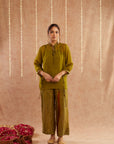 Mehendi Georgette Organza Top With Pants Set Of 2