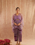 Jamni Organza Kaftan Set With Pants And Potli Bag - Set Of 3