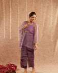 Jamni Organza Kaftan Set With Pants And Potli Bag - Set Of 3