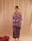 Jamni Organza Kaftan Set With Pants And Potli Bag - Set Of 3