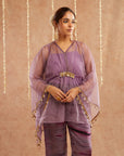 Jamni Organza Kaftan Set With Pants And Potli Bag - Set Of 3