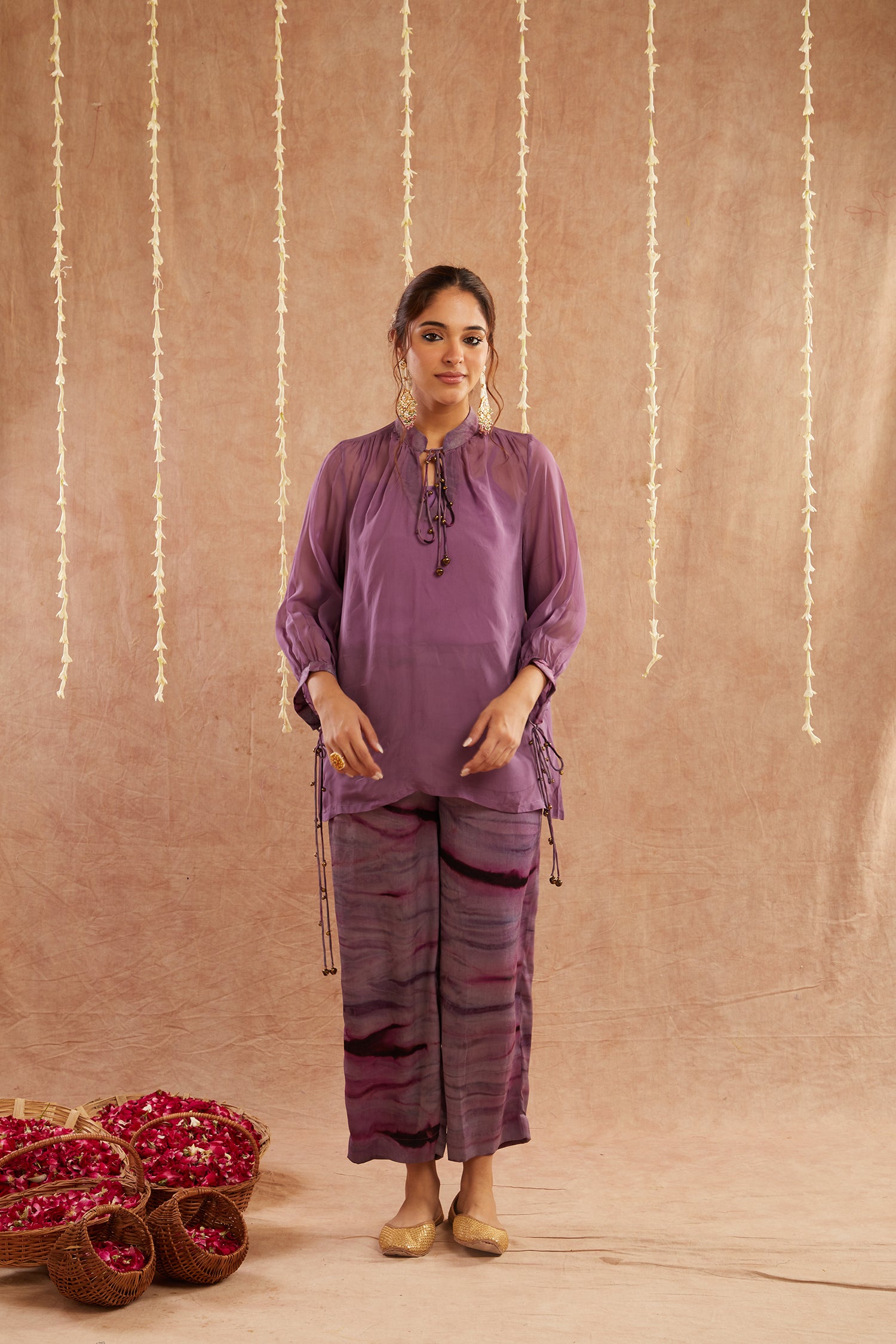 Jamni Georgette Organza Top With Pants Set Of 2