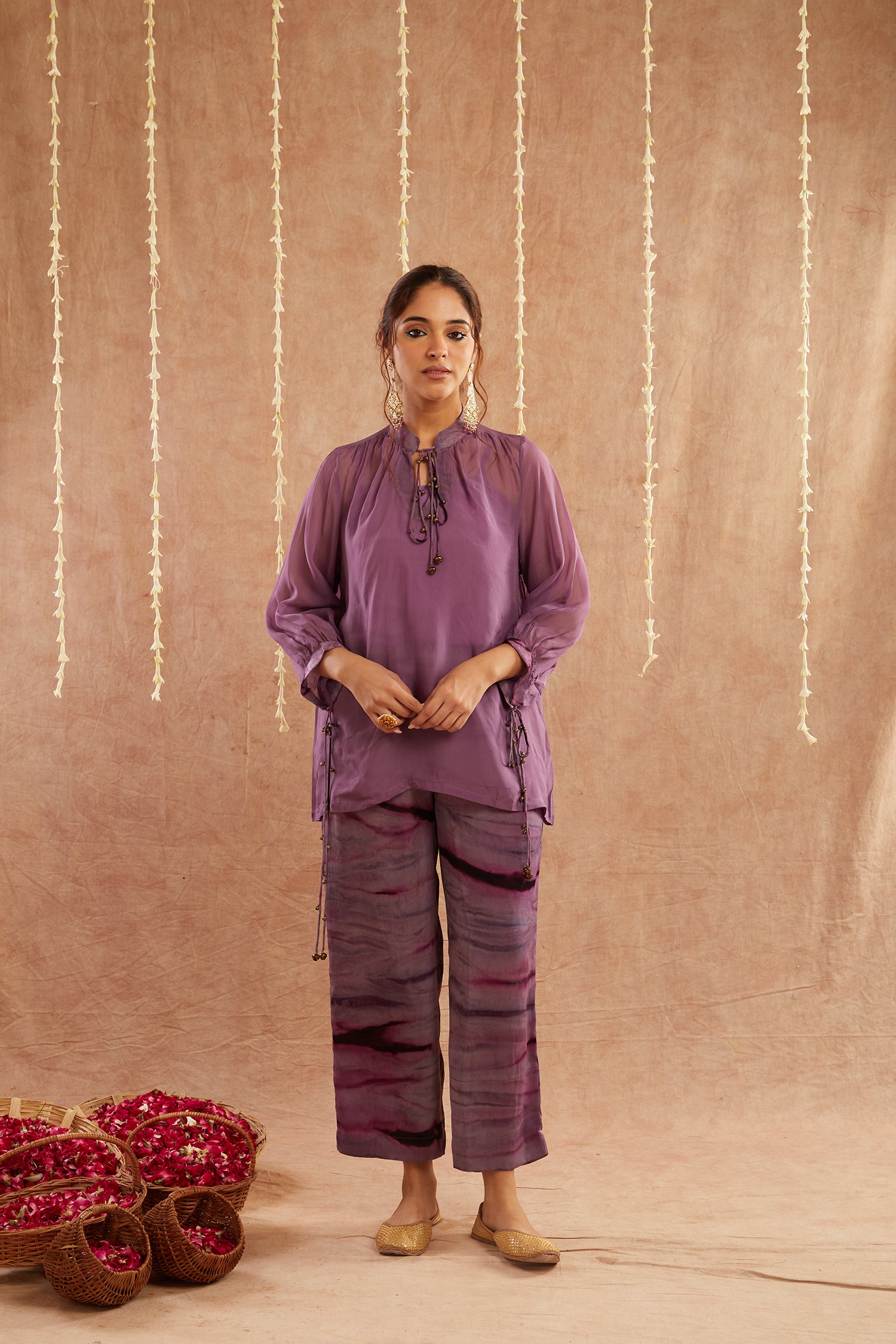 Jamni Georgette Organza Top With Pants Set Of 2