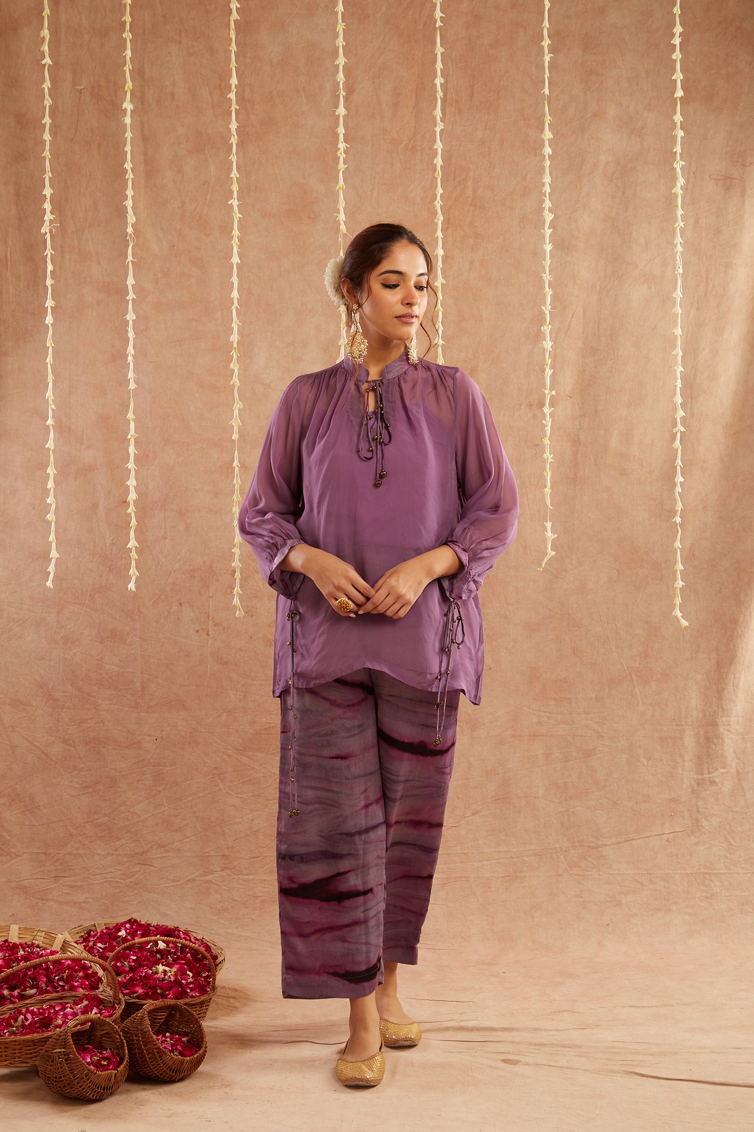 Jamni Georgette Organza Top With Pants Set Of 2