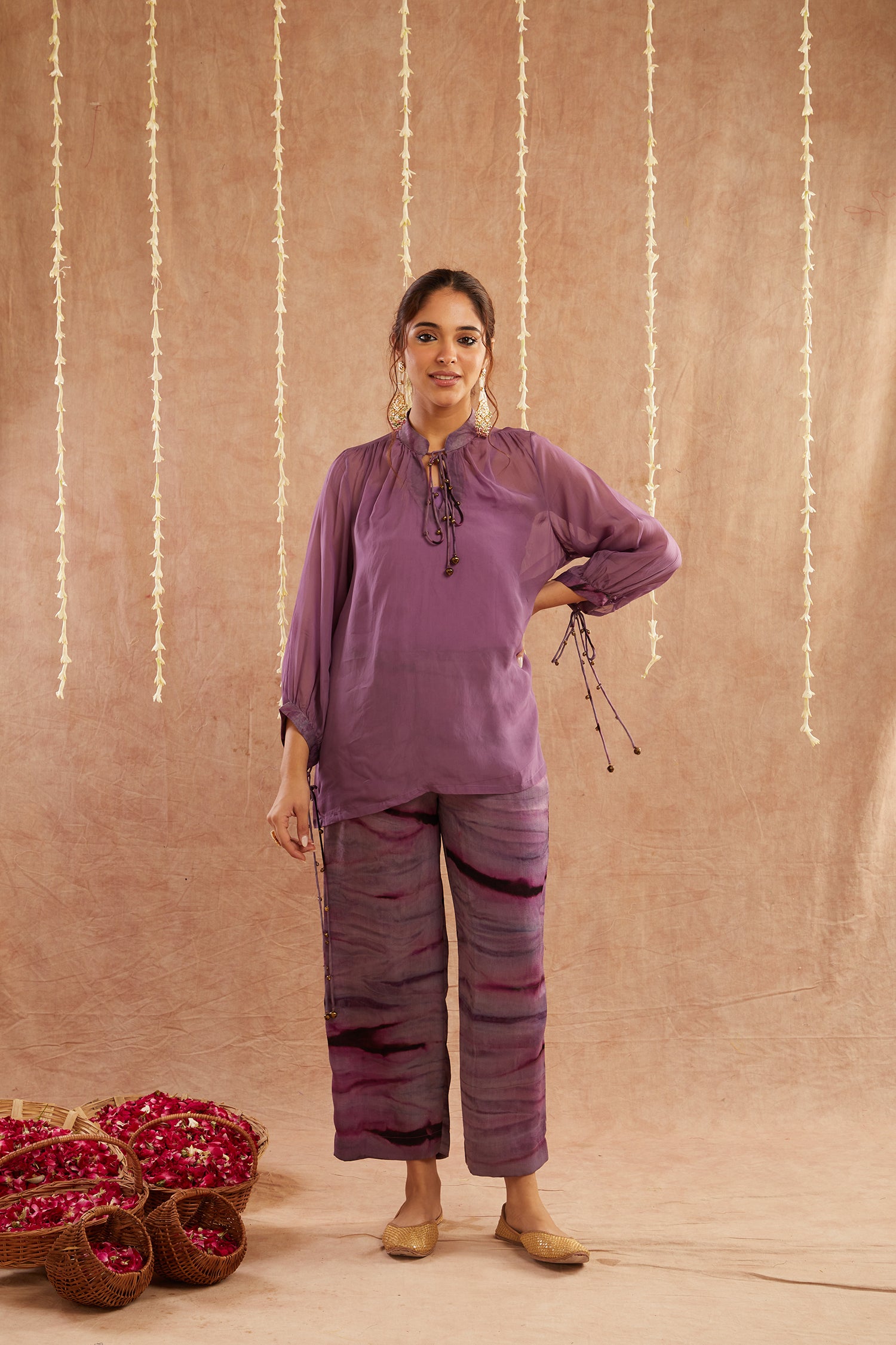 Jamni Georgette Organza Top With Pants Set Of 2