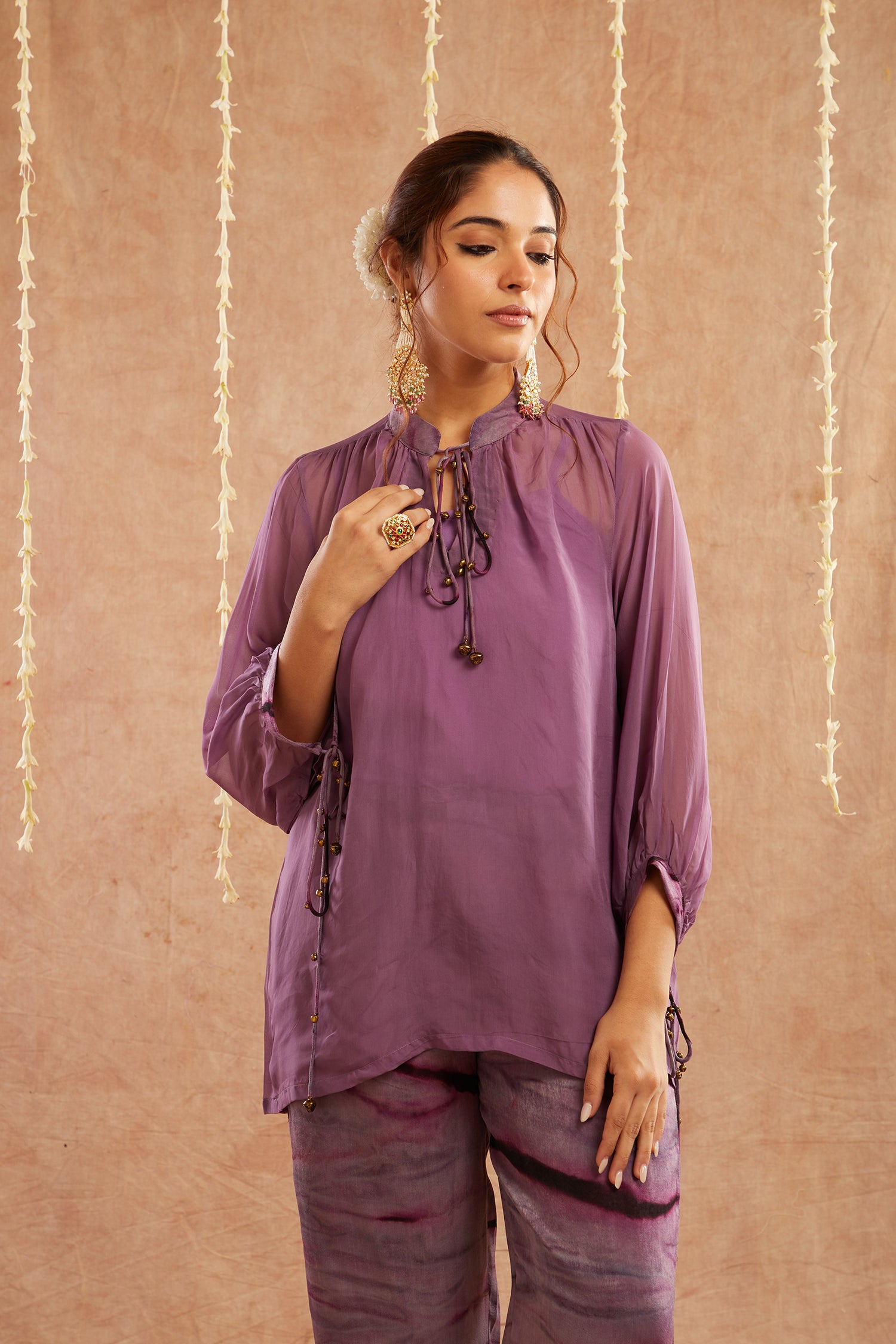 Jamni Georgette Organza Top With Pants Set Of 2