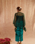 Phirozi Organza Kaftan Set With Pants And Potli Bag - Set Of 3