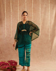 Phirozi Organza Kaftan Set With Pants And Potli Bag - Set Of 3