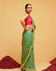 Traditional Georgette Banarasee Bandhani Saree in Green