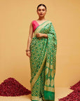 Traditional Georgette Banarasee Bandhani Saree in Green