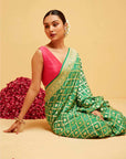 Traditional Georgette Banarasee Bandhani Saree in Green
