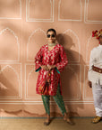 Banarasi Begum Tunic Set - Red and Green