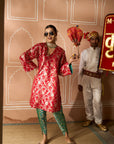 Banarasi Begum Tunic Set - Red and Green