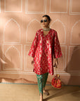 Banarasi Begum Tunic Set - Red and Green
