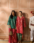 Banarasi Begum Tunic Set - Green and Red