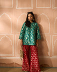 Banarasi Begum Tunic Set - Green and Red