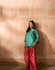 Banarasi Begum Tunic Set - Green and Red