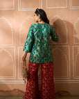 Banarasi Begum Tunic Set - Green and Red