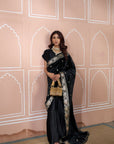Classy Pleated Saree with Velvet Palla - Black