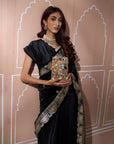 Classy Pleated Saree with Velvet Palla - Black