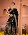 Velvet Blouses with Brocade Pants and Velvet Palla - Black