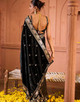 Velvet Blouses with Brocade Pants and Velvet Palla - Black