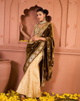 Embroidered Blouses with Brocade Pants and Velvet Palla - Gold