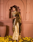 Embroidered Blouses with Brocade Pants and Velvet Palla - Gold