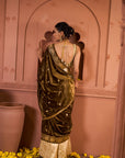 Embroidered Blouses with Brocade Pants and Velvet Palla - Gold