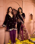 Classy Pleated Saree with Velvet Palla - Purple