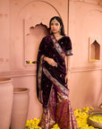 Classy Pleated Saree with Velvet Palla - Purple
