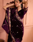 Classy Pleated Saree with Velvet Palla - Purple