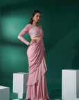 Lilac Pre-Draped Ruffle Saree Skirt with Hand-Embroidered Blouse