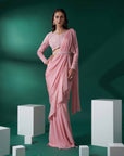 Lilac Pre-Draped Ruffle Saree Skirt with Hand-Embroidered Blouse