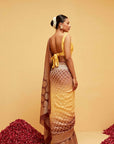 Traditional Banasree Bandhani Georgette Saree in Wine and Yellow
