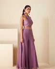 Embroidered Peplum Top and Layered Pants Fusion Set - Georgette