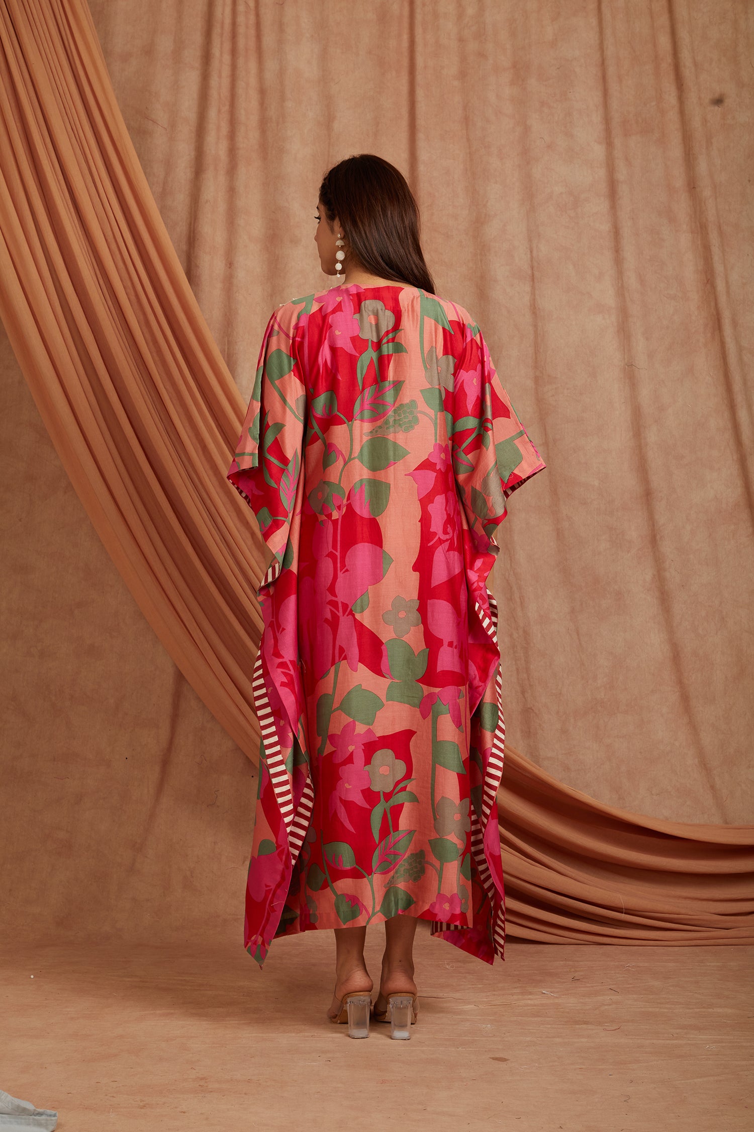 Women Blockprint Kaftaan - Red