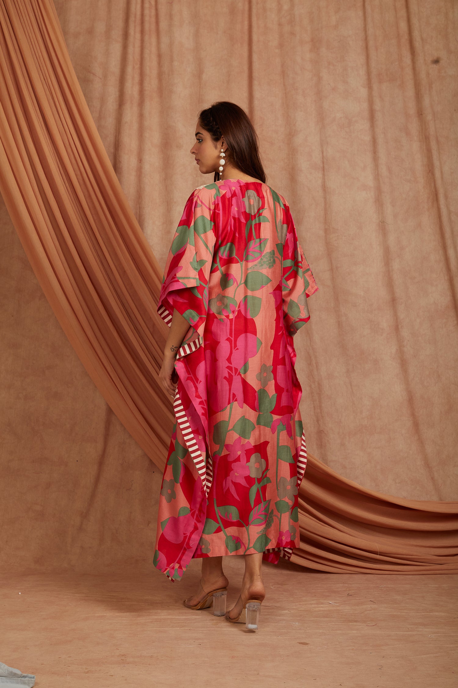 Women Blockprint Kaftaan - Red