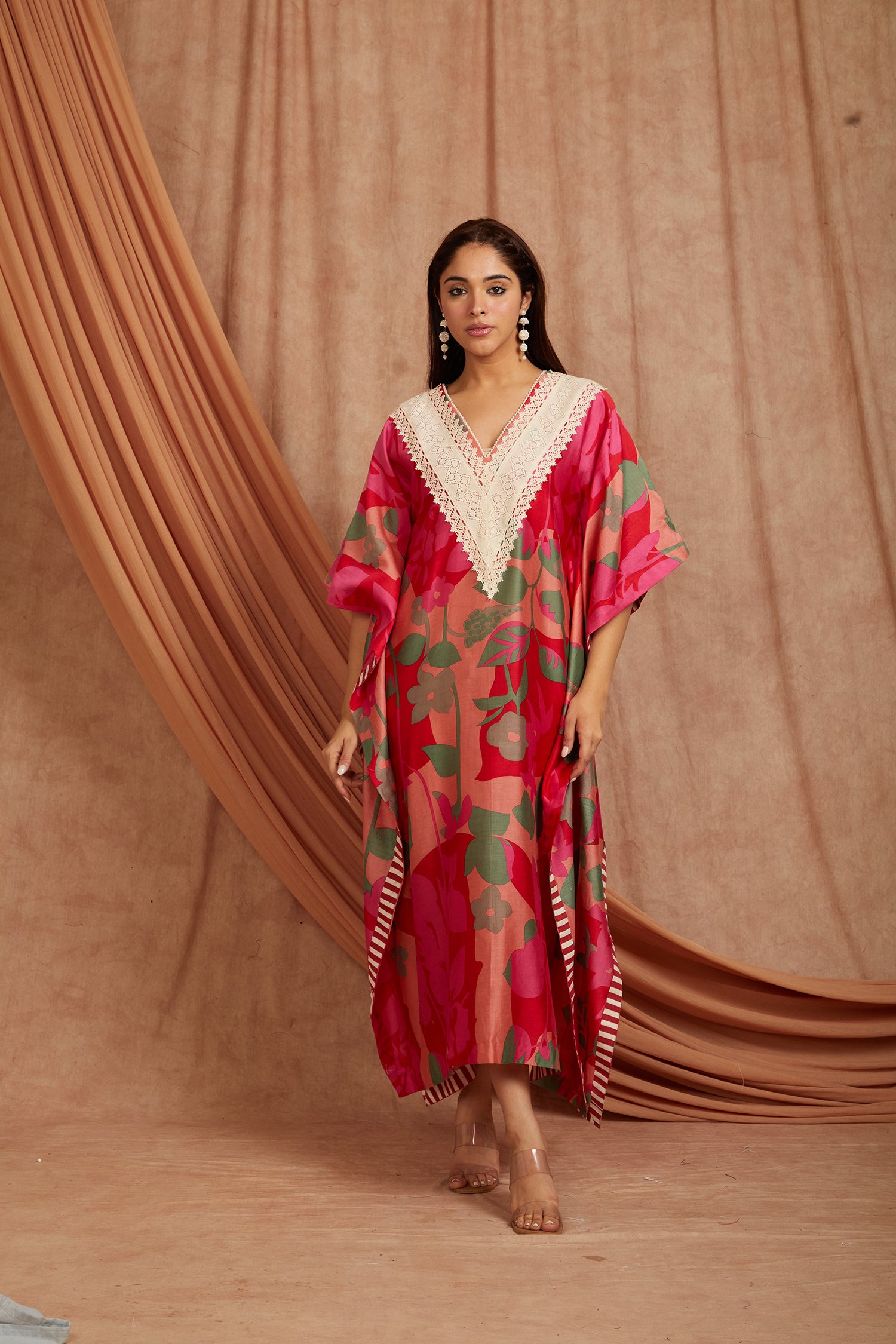 Women Blockprint Kaftaan - Red