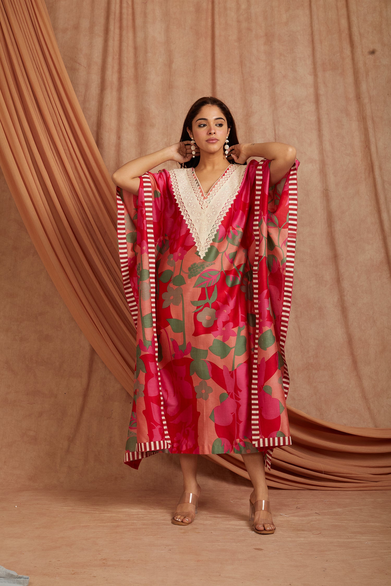 Women Blockprint Kaftaan - Red