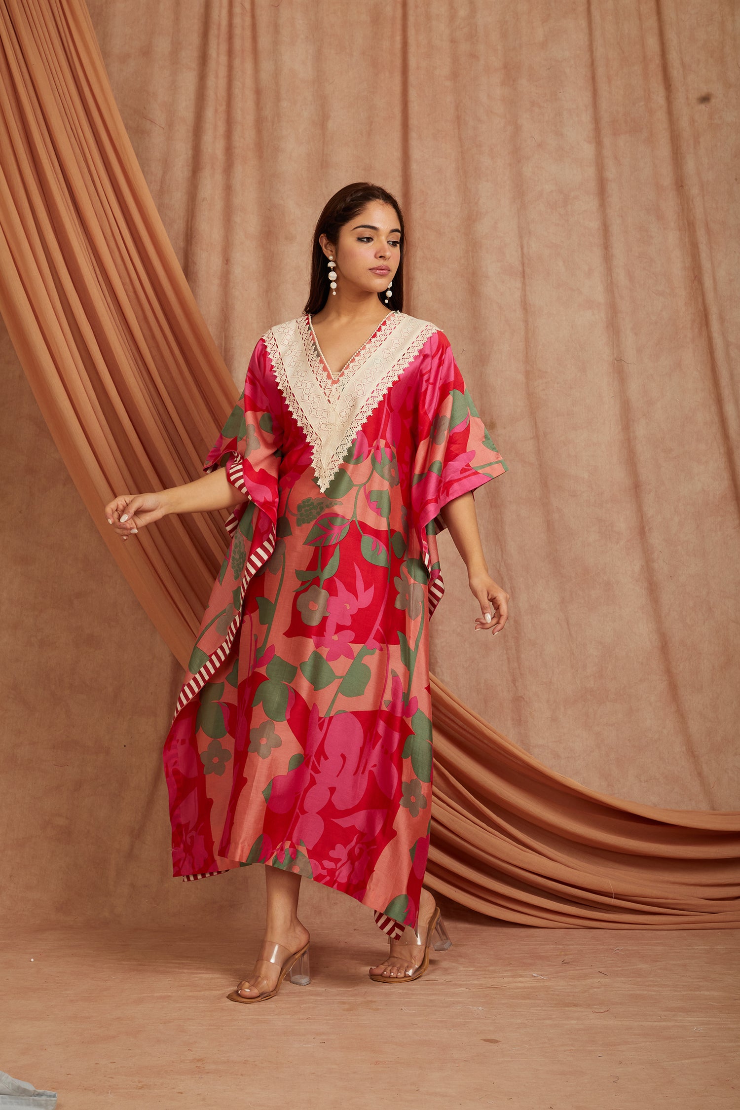 Women Blockprint Kaftaan - Red