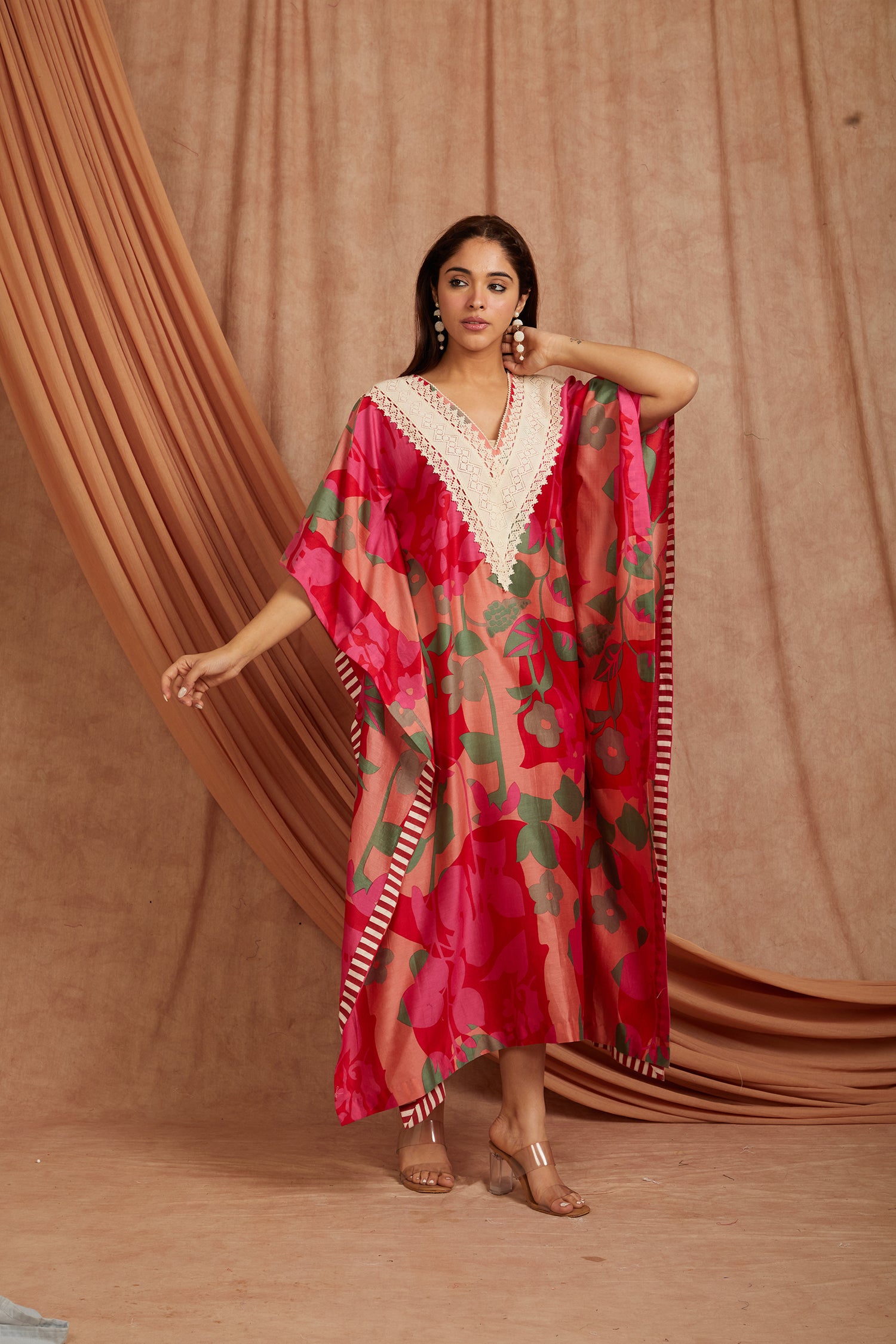 Women Blockprint Kaftaan - Red