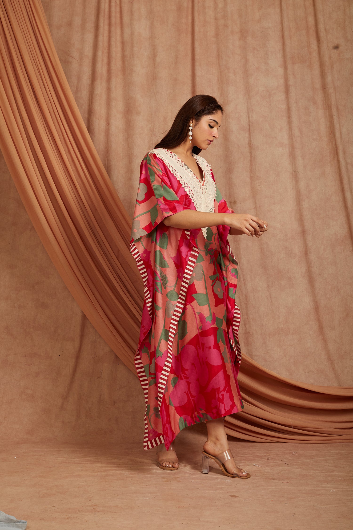 Women Blockprint Kaftaan - Red