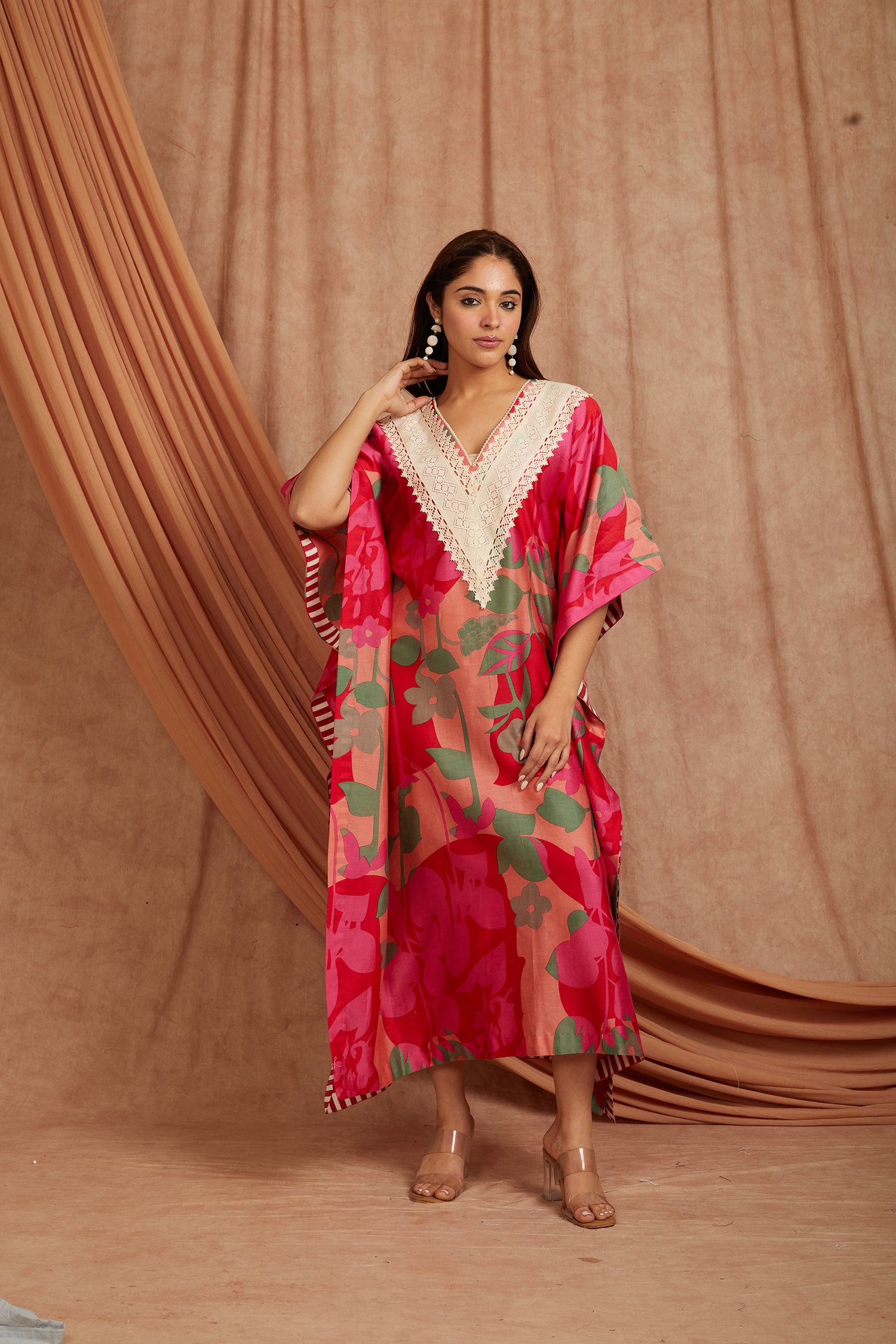 Women Blockprint Kaftaan - Red