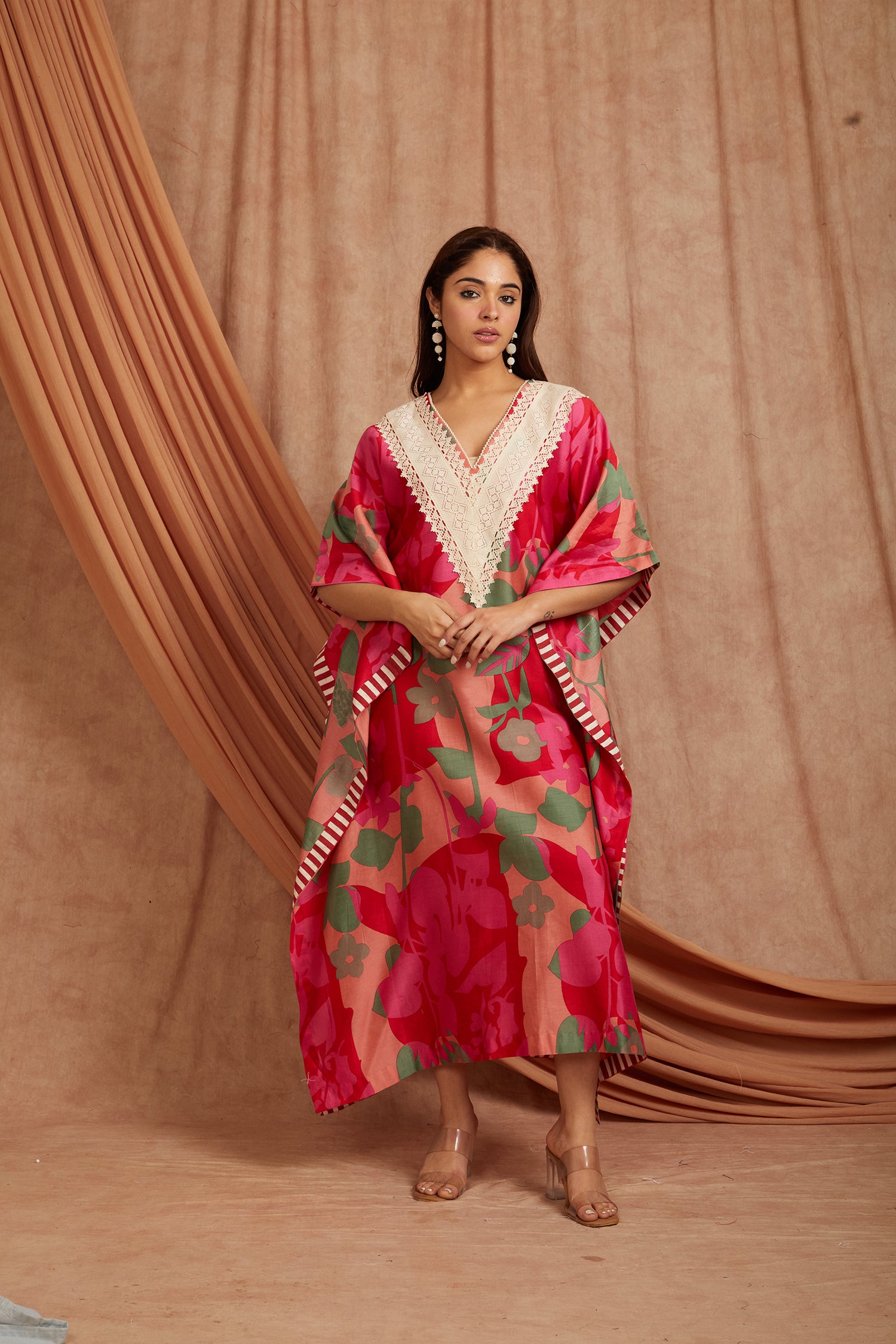 Women Blockprint Kaftaan - Red